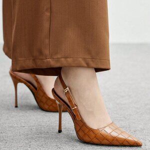 Camel brown  Business Elegant Women's Pointed Toe Backless High Heels